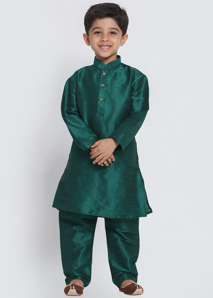 Green Festive Silk Kurta Pajama Set