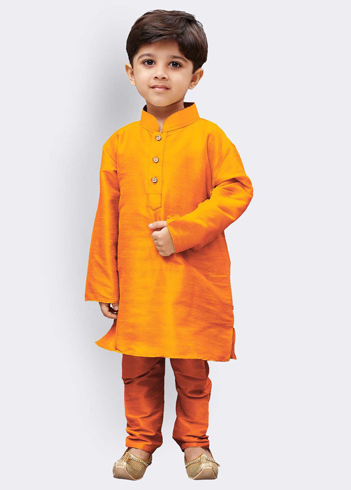 Orange Festive Silk Kurta Pajama Set