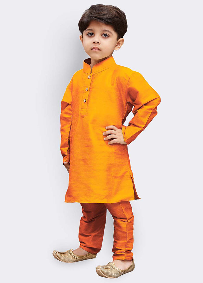Orange Festive Silk Kurta Pajama Set