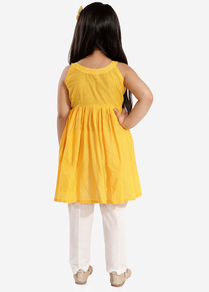 Yellow Pure Handloom Cotton Fabric Short Kurta With Straight Pants