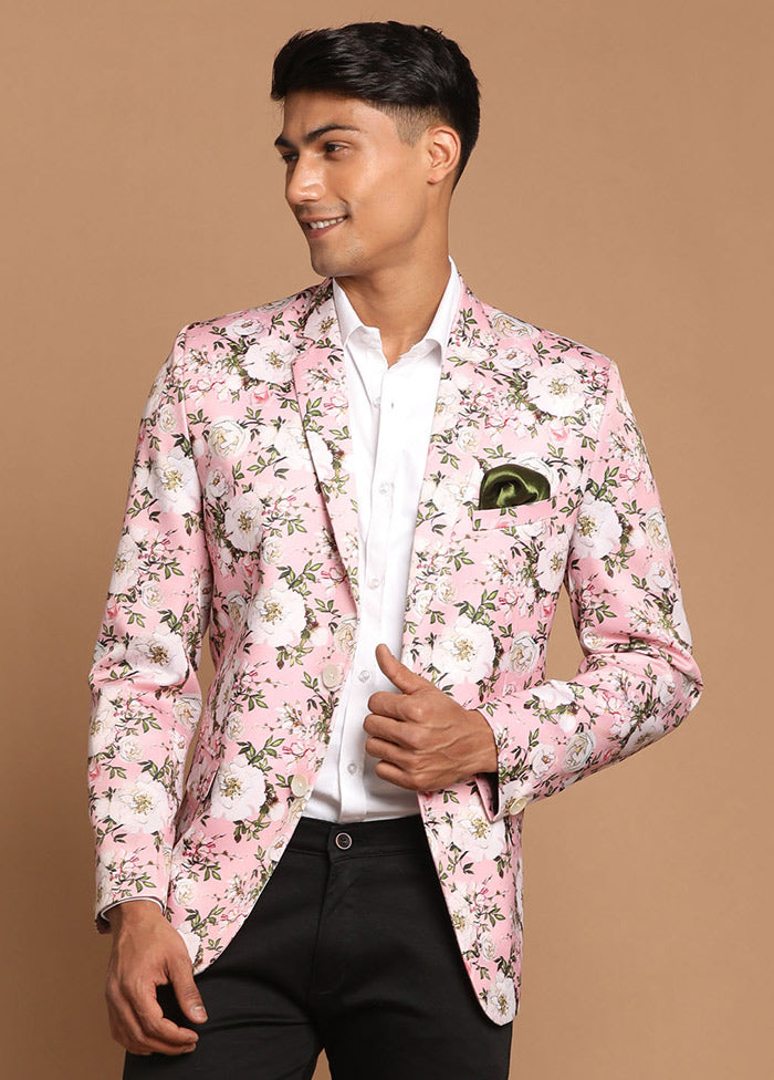 Pink Dupion Silk Printed Blazer VDVAS30062283 - Indian Silk House Agencies