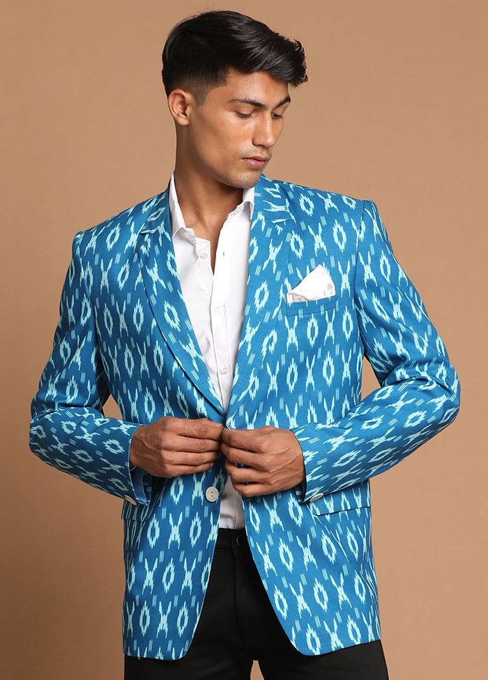 Blue Cotton Printed Blazer VDVAS30062290 - Indian Silk House Agencies