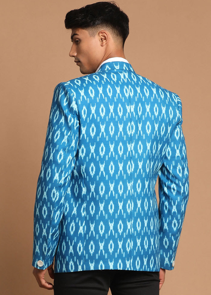 Blue Cotton Printed Blazer VDVAS30062290 - Indian Silk House Agencies