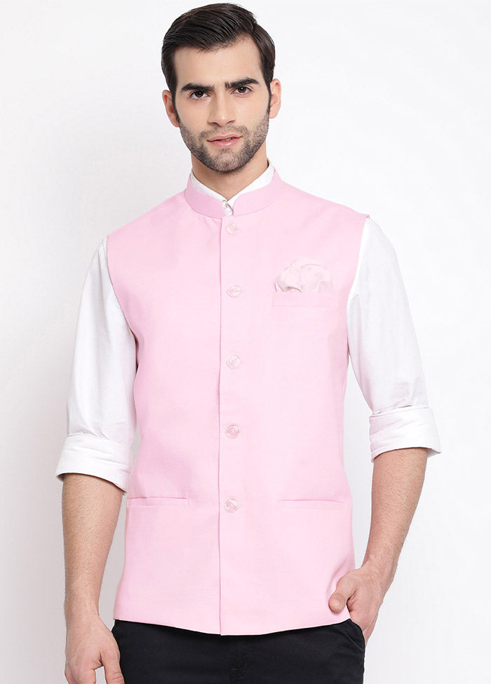 Pink Cotton Solid Nehru Jacket VDVAS30062549 - Indian Silk House Agencies