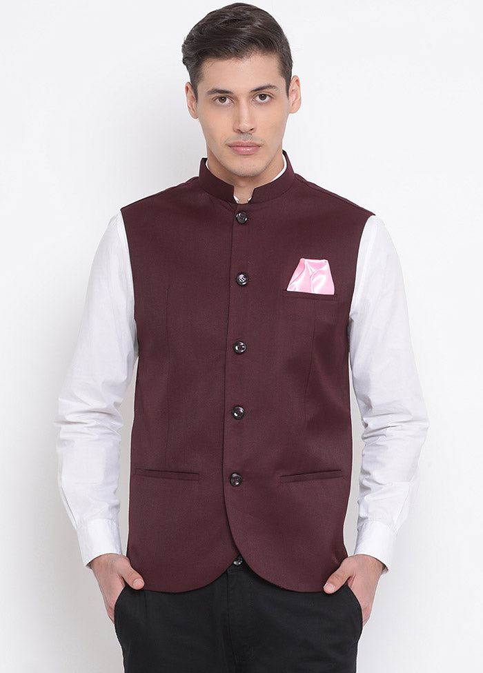 Maroon Cotton Solid Nehru Jacket VDVAS30062553 - Indian Silk House Agencies