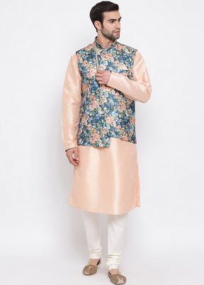 Dark Blue Cotton Printed Nehru Jacket VDVAS30062547 - Indian Silk House Agencies