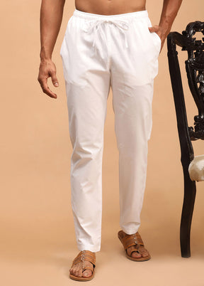 White Cotton Solid Pajama