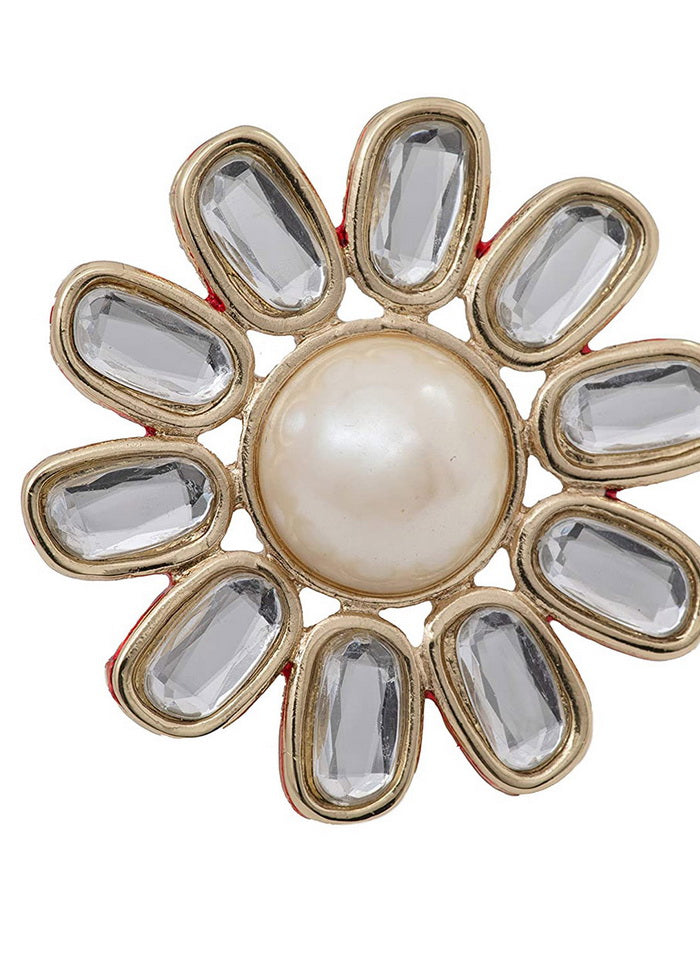 Estelle Designer polki Kundan ring with cream pearl for women - Indian Silk House Agencies