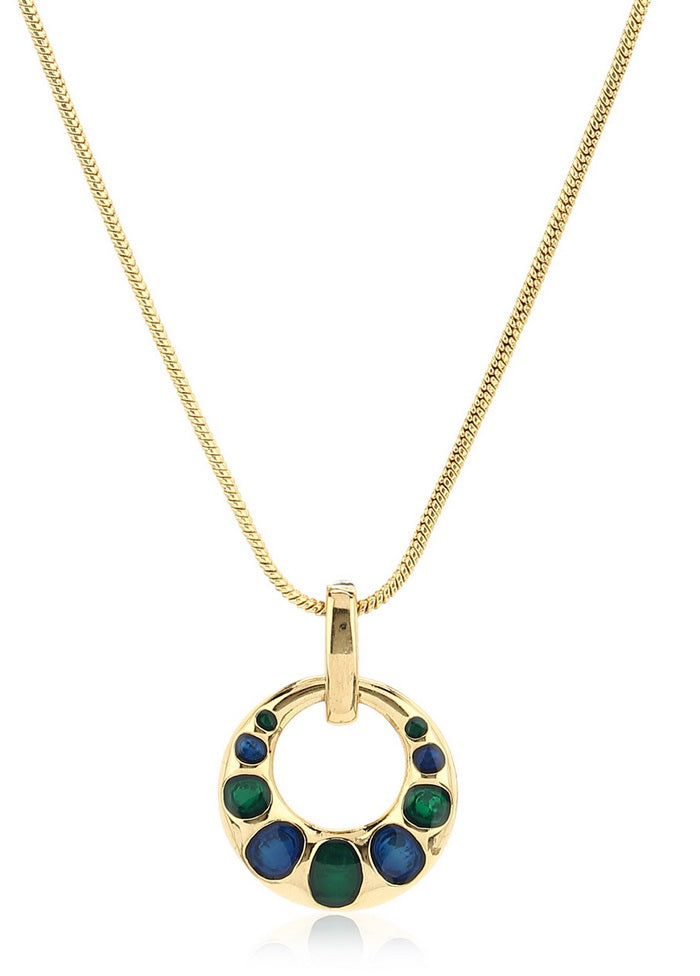 Estelle Blue And Green Enamel Colured Round shaped Pendant set - Indian Silk House Agencies