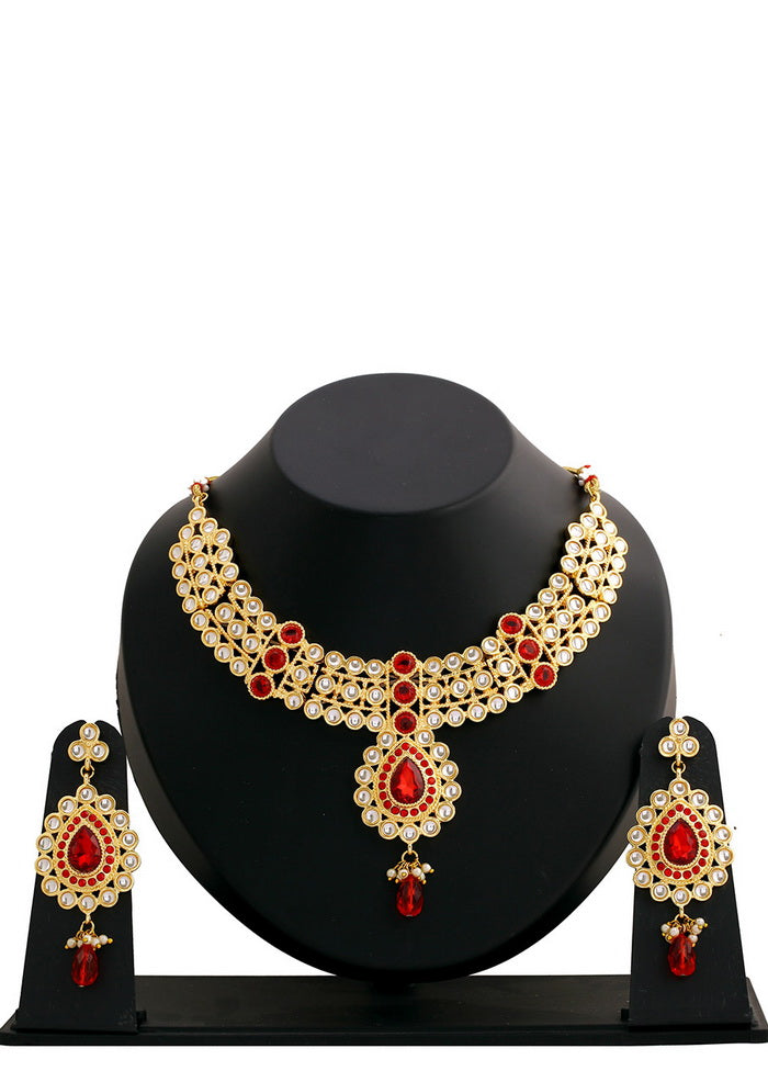 Estelle Latest Traditional Red Kundan Choker Necklace Jewellery Set - Indian Silk House Agencies