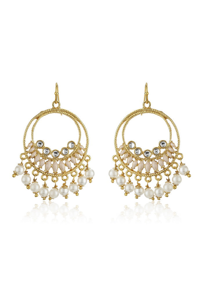 Estelle Round Hoops With White Beds Drop earrings - Indian Silk House Agencies