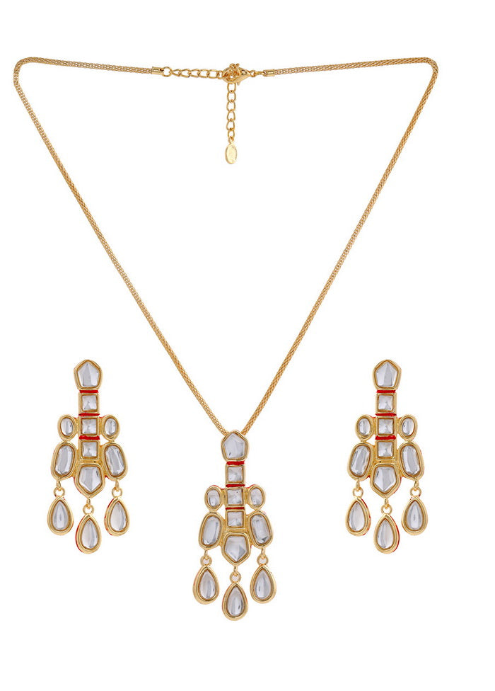 Estelle Fashion 24KT Gold Plated Kundan Traditional Pendant Jewellery Set with Earrings - Indian Silk House Agencies