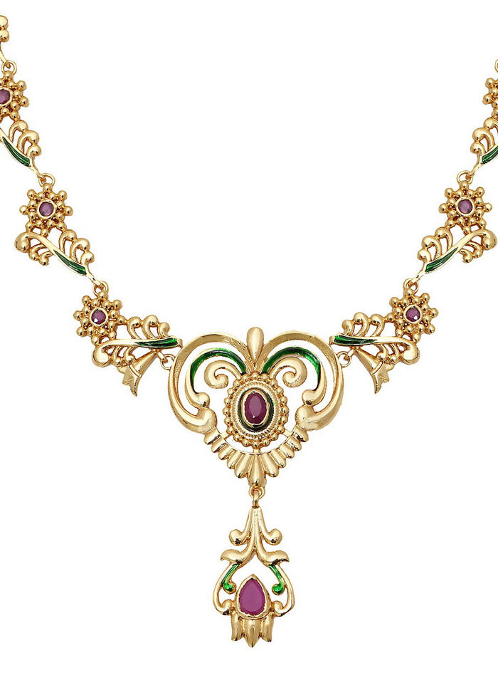 Estelle Traditional Gold plated Ruby Enamel Peepal Necklace - Indian Silk House Agencies