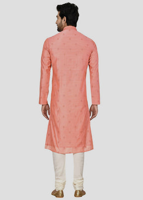 2 Pc Peach Dupion Silk Kurta And Pajama Set VDIP280244 - Indian Silk House Agencies