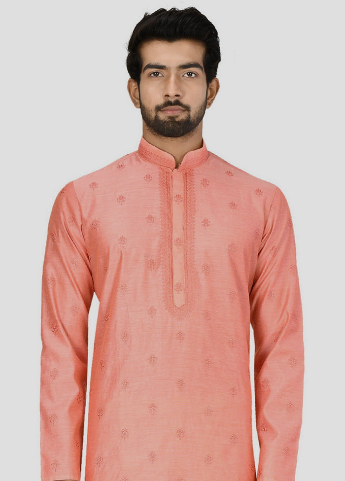 2 Pc Peach Dupion Silk Kurta And Pajama Set VDIP280244 - Indian Silk House Agencies
