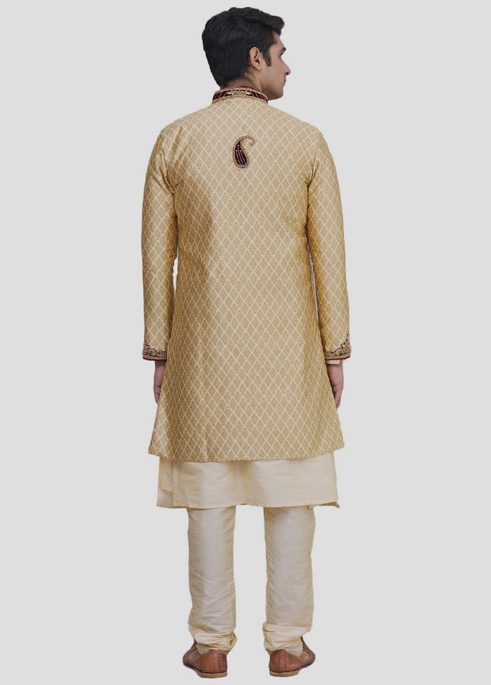 3 Pc Golden Dupion Silk Kurta And Pajama Set VDIP280386 - Indian Silk House Agencies