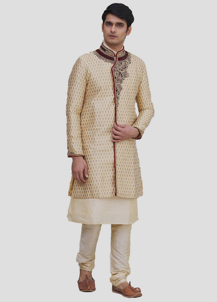 3 Pc Golden Dupion Silk Kurta And Pajama Set VDIP280387 - Indian Silk House Agencies