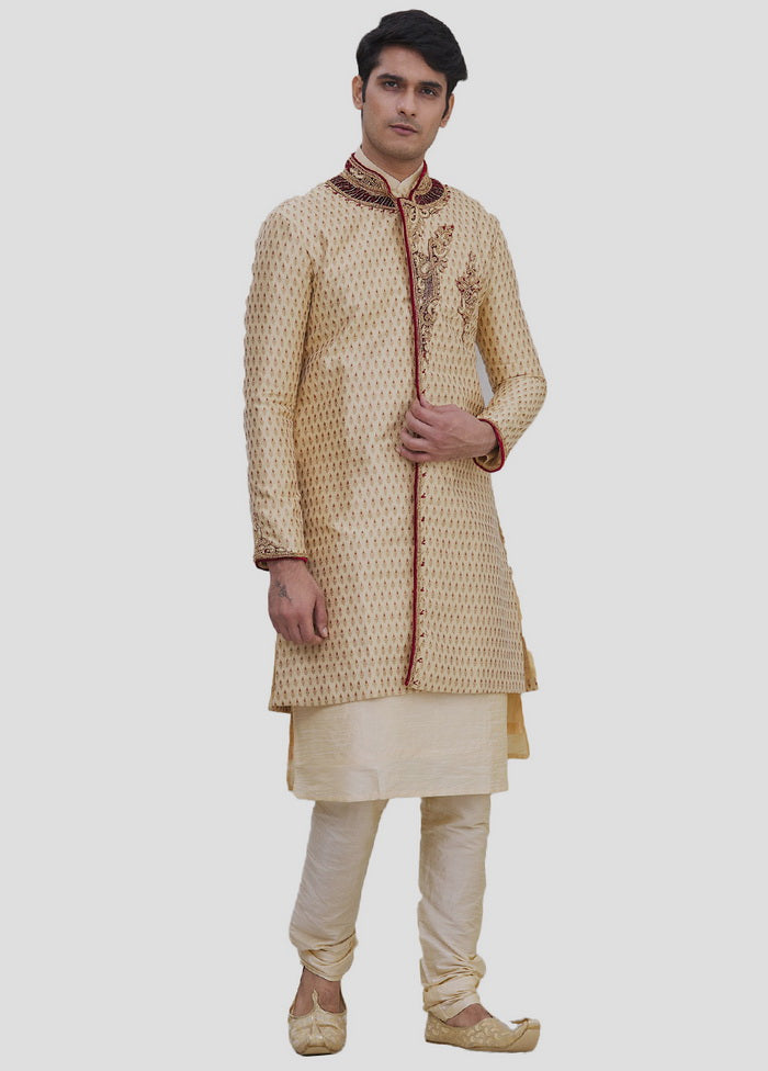 3 Pc Golden Dupion Silk Kurta And Pajama Set VDIP280388 - Indian Silk House Agencies