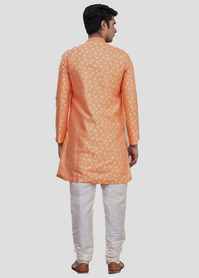 2 Pc Orange Dupion Silk Sherwani And Pant Set VDIP280336 - Indian Silk House Agencies