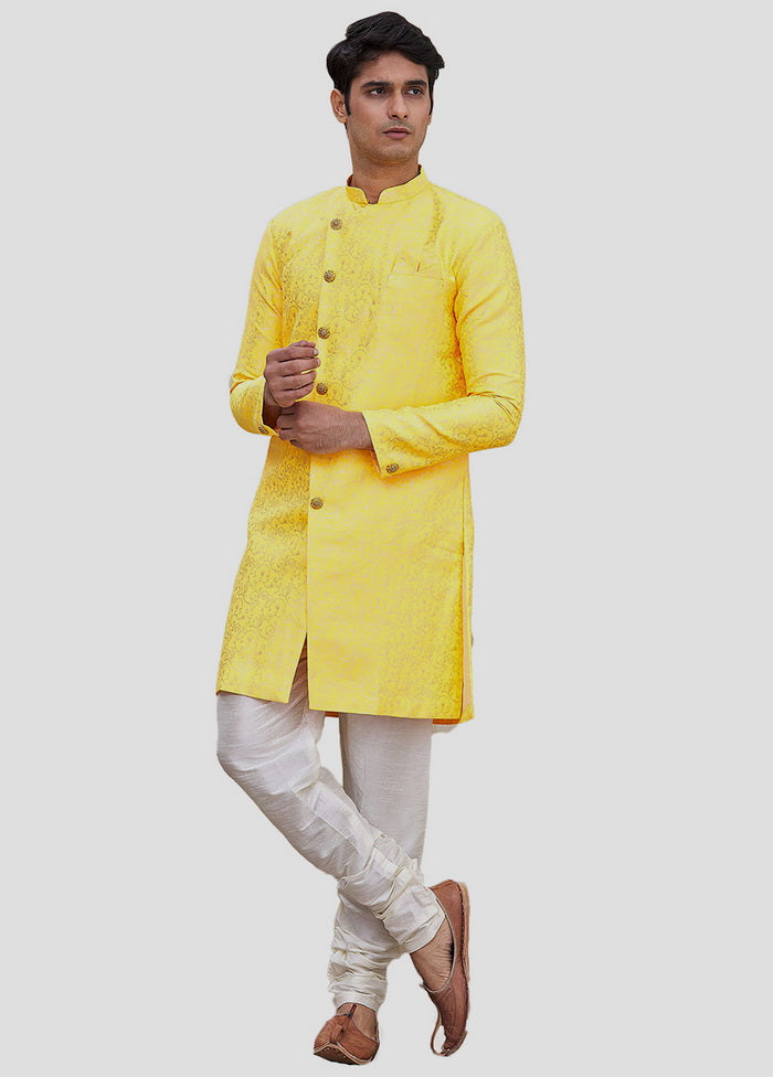 2 Pc Yellow Dupion Silk Sherwani And Pant Set VDIP280342 - Indian Silk House Agencies