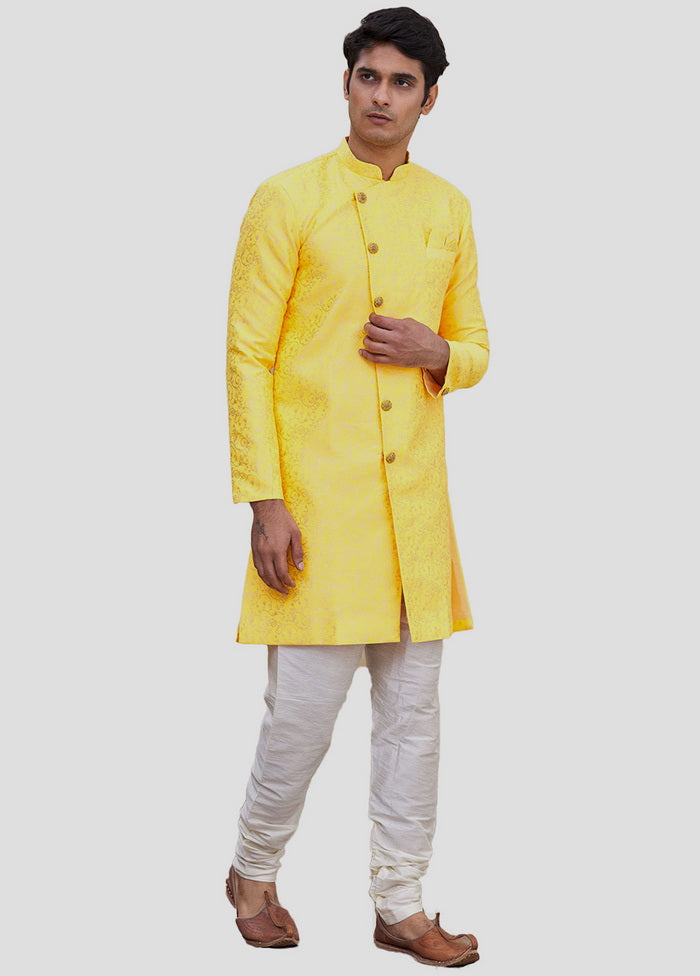 2 Pc Yellow Dupion Silk Sherwani And Pant Set VDIP280342 - Indian Silk House Agencies
