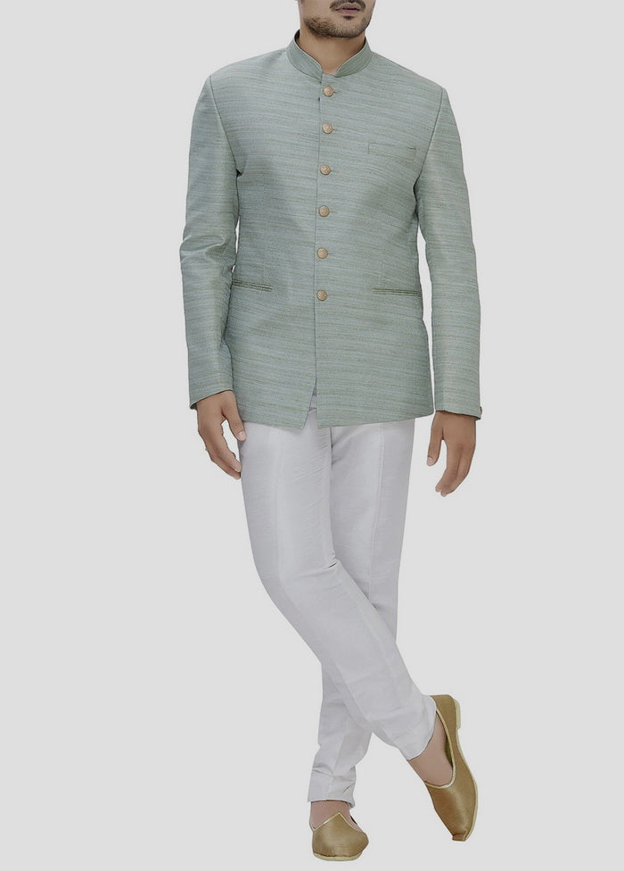 2 Pc Green Dupion Silk Jacket And Pant Set VDIP280124 - Indian Silk House Agencies