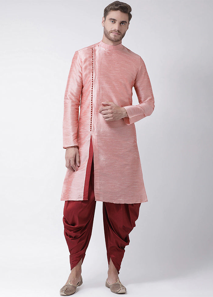 2 Pc Pink Silk Kurta Peshawari Set VDSF100371 - Indian Silk House Agencies