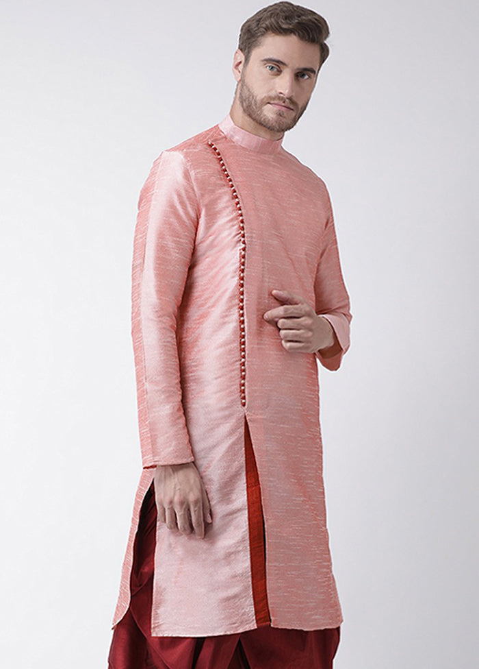 2 Pc Pink Silk Kurta Peshawari Set VDSF100371 - Indian Silk House Agencies