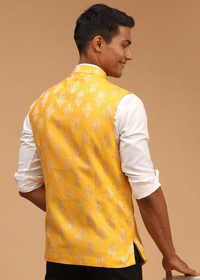 Yellow Silk Nehru Jacket VDVAS15062066 - Indian Silk House Agencies