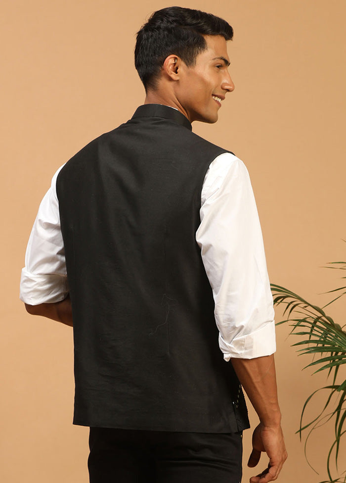 Black Silk Nehru Jacket VDVAS15062069 - Indian Silk House Agencies
