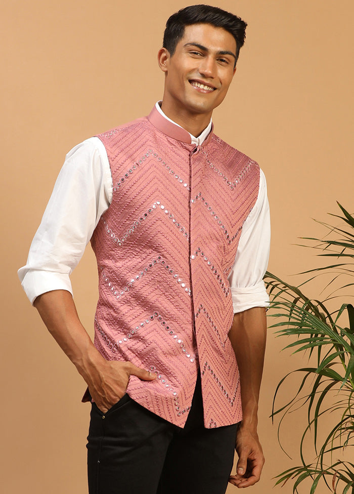 Online Pink Silk Nehru Jacket VDVAS15062070 - Indian Silk House Agencies