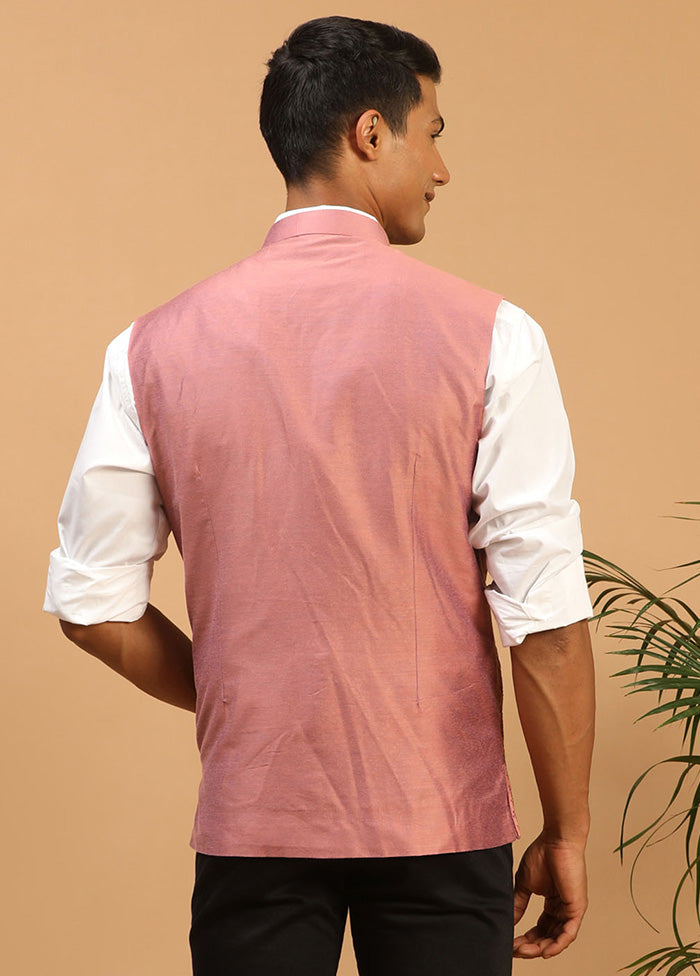 Online Pink Silk Nehru Jacket VDVAS15062070 - Indian Silk House Agencies