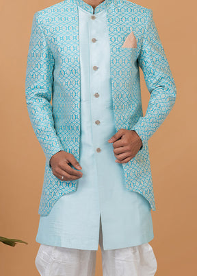 2 Pc Sky Blue Silk Kurta Pajama Set
