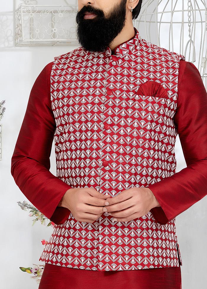 3 Pc Maroon Dupion Silk Ethnic Wear