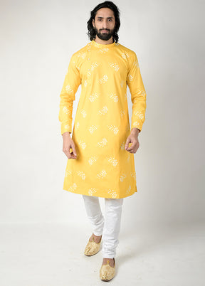 Yellow Cotton Printed Kurta And Pajama Set VDTOI229234 - Indian Silk House Agencies