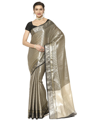 Silver Silk Saree With Blouse Piece