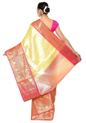 Yellow Silk Zari Saree Without Blouse Piece