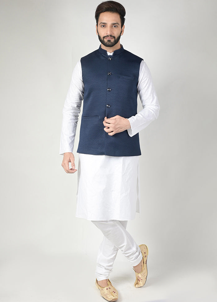 Navy Blue Silk Jacquard Ethnic Jacket VDTOI229250 - Indian Silk House Agencies