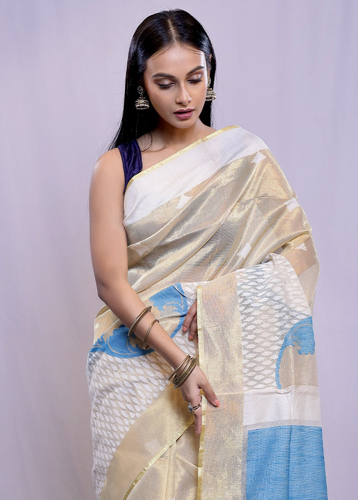 Cream Net Saree With Blouse Piece - Indian Silk House Agencies