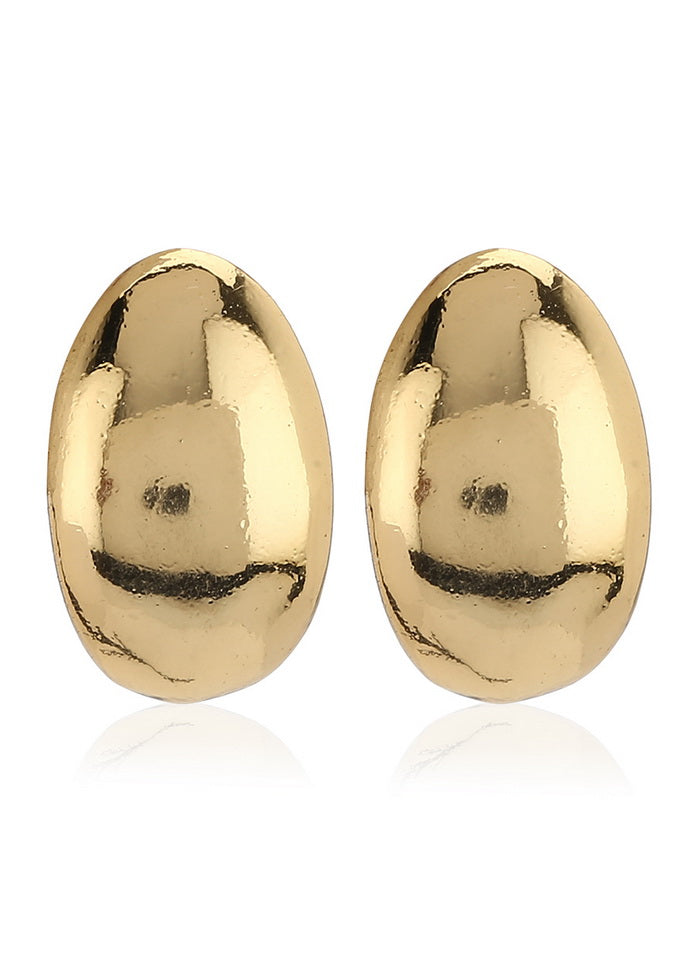 Estele 24 K Gold Plated Designer Oval Shape Non Precious Metal Stud Ea