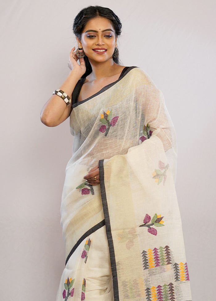 Cream Matka Pure Silk Saree With Blouse Piece - Indian Silk House Agencies