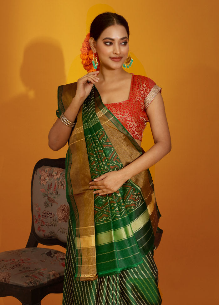 Green Pochampally Pure Silk Saree With Blouse Piece - Indian Silk House Agencies