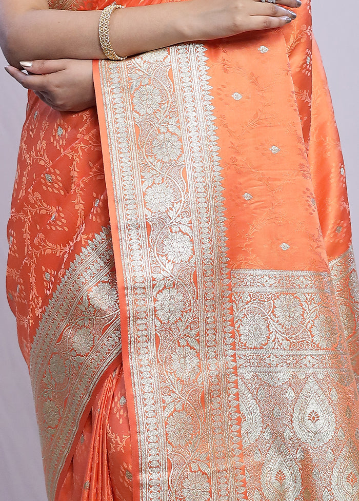 Rust Banarasi Silk Saree With Blouse Piece - Indian Silk House Agencies