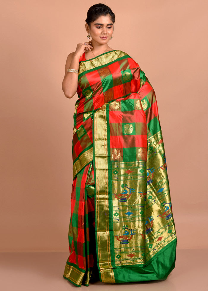 Green Pure Paithani Silk Saree With Blouse Piece - Indian Silk House Agencies