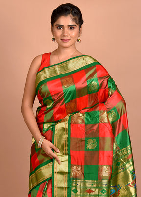Green Pure Paithani Silk Saree With Blouse Piece - Indian Silk House Agencies