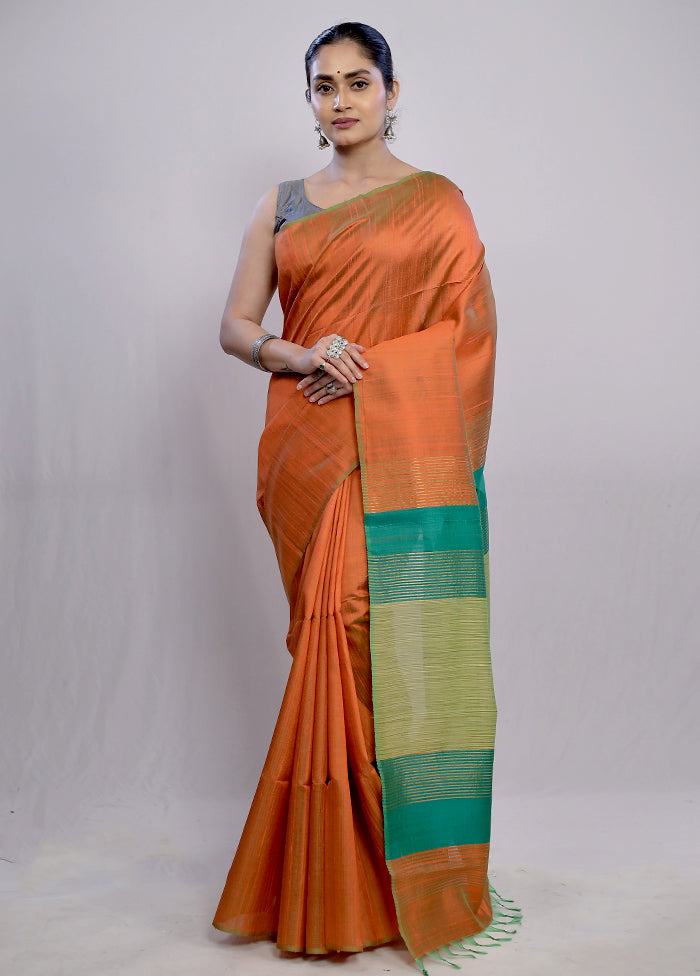 Rust Dupion Silk Saree With Blouse Piece - Indian Silk House Agencies