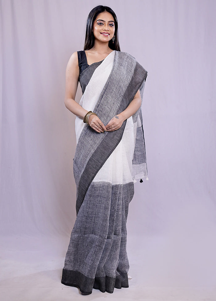 Cream Linen Silk Saree With Blouse Piece - Indian Silk House Agencies