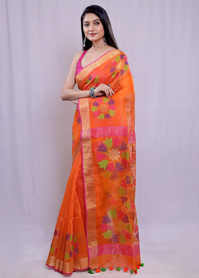 Rust Linen Silk Saree With Blouse Piece - Indian Silk House Agencies