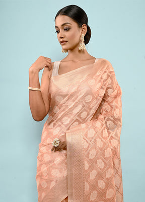 Peach Tissue Silk Saree With Blouse Piece - Indian Silk House Agencies