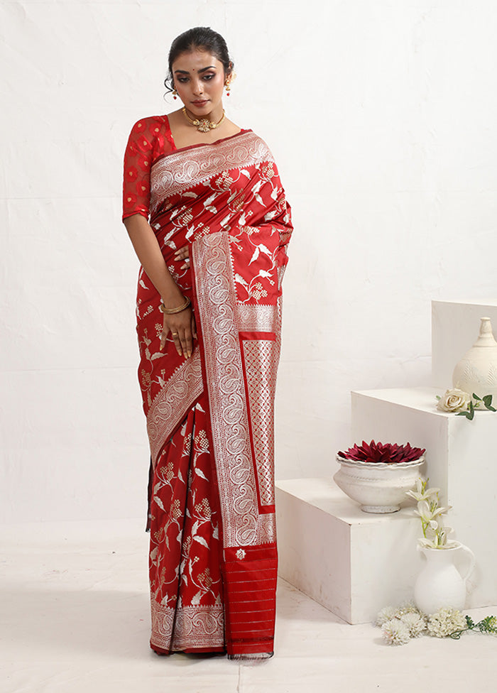 Red Semi Katan Silk Saree With Blouse Piece - Indian Silk House Agencies